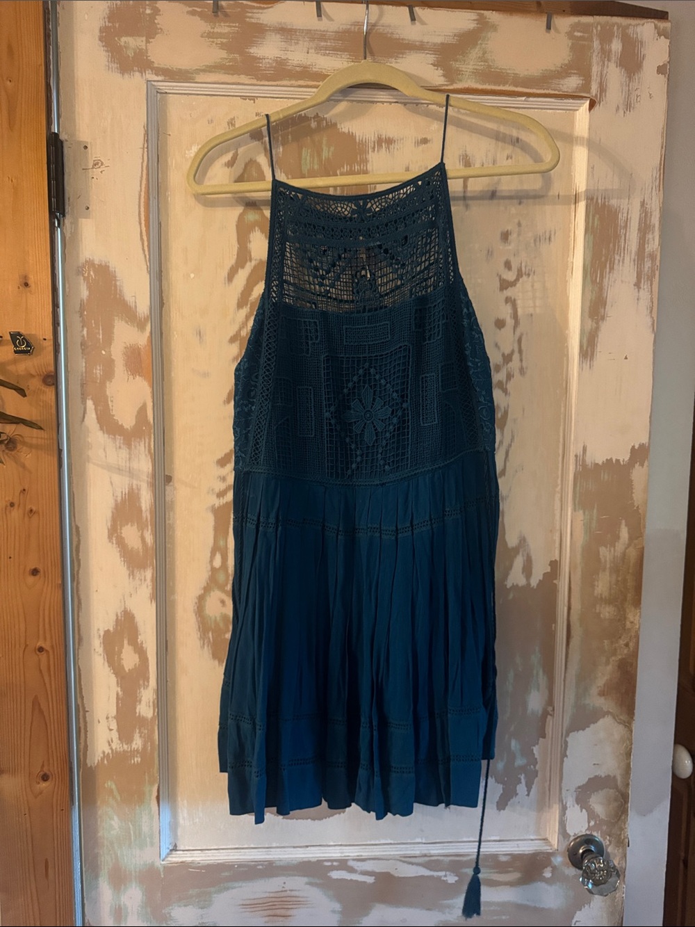 Free People Teal Crochet Halter Camisole Top